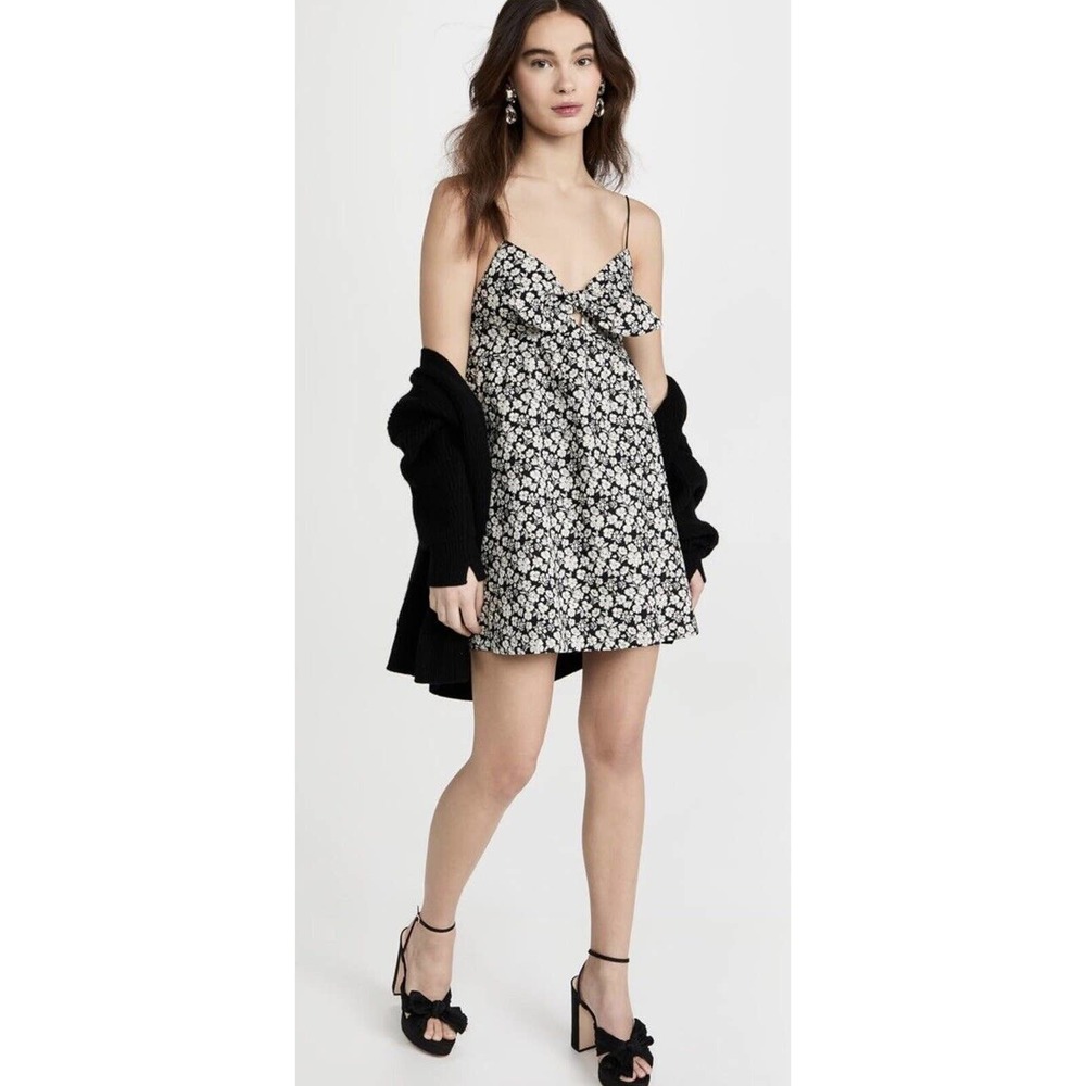 Alice + Olivia Melvina Black White Floral Tie Babydoll Mini dress NWT $395